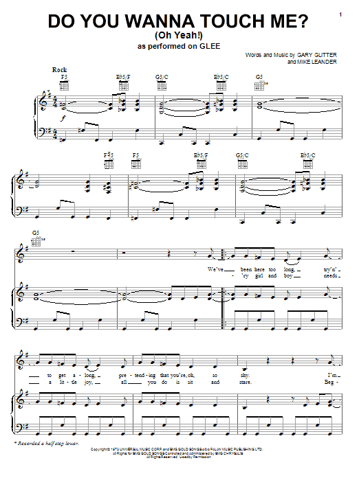 Download Glee Cast Do You Wanna Touch Me? (Oh Yeah!) Sheet Music and learn how to play Piano, Vocal & Guitar (Right-Hand Melody) PDF digital score in minutes