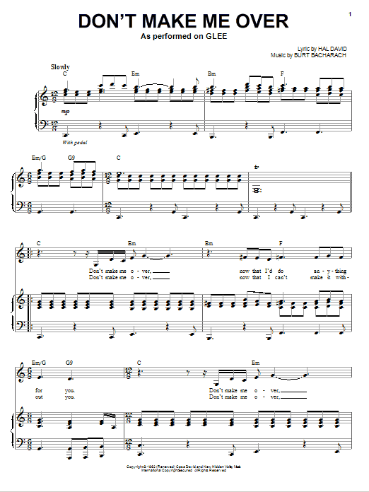 Download Glee Cast Don't Make Me Over Sheet Music and learn how to play Piano, Vocal & Guitar (Right-Hand Melody) PDF digital score in minutes