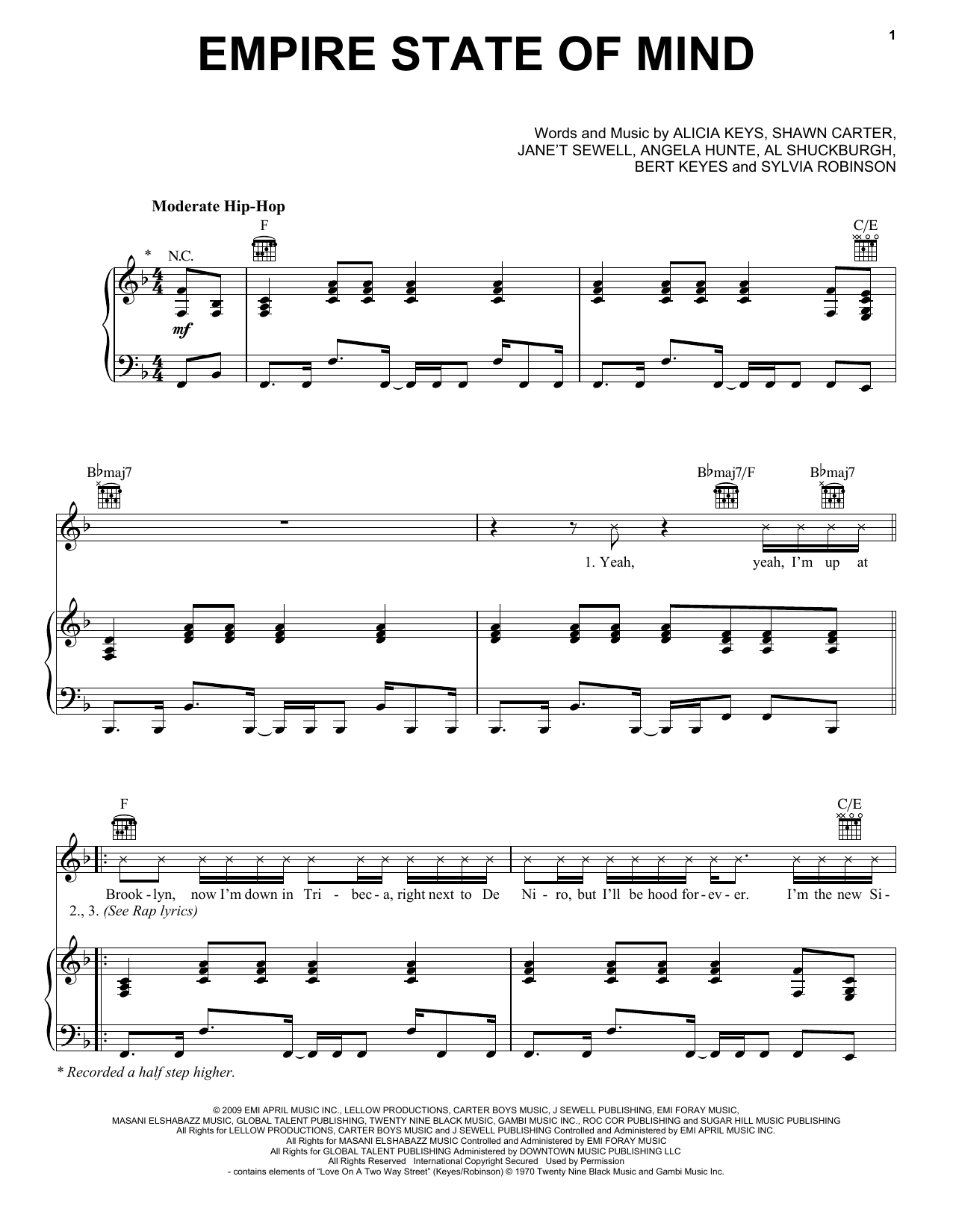 Download Glee Cast Empire State Of Mind Sheet Music and learn how to play Piano, Vocal & Guitar (Right-Hand Melody) PDF digital score in minutes