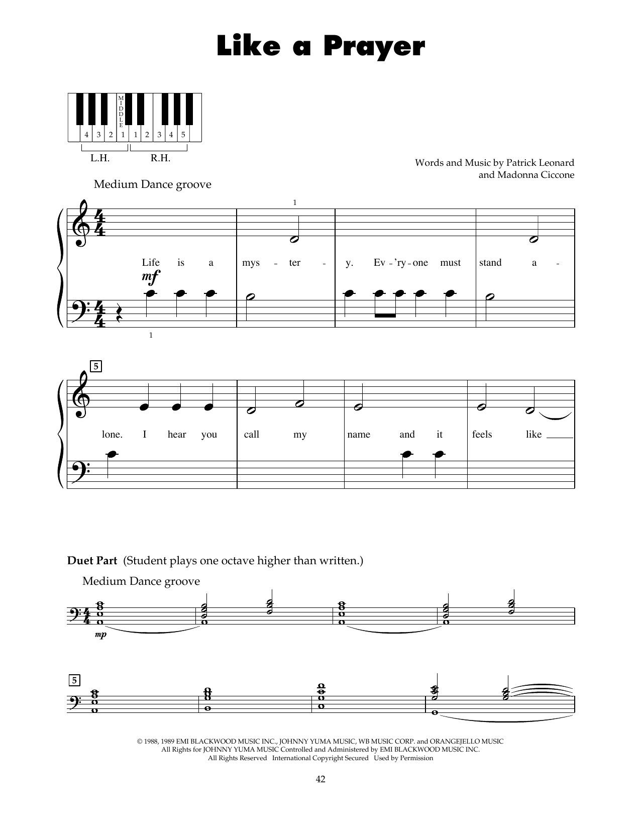 Download Glee Cast (feat. Jonathan Groff) Like A Prayer Sheet Music and learn how to play 5-Finger Piano PDF digital score in minutes