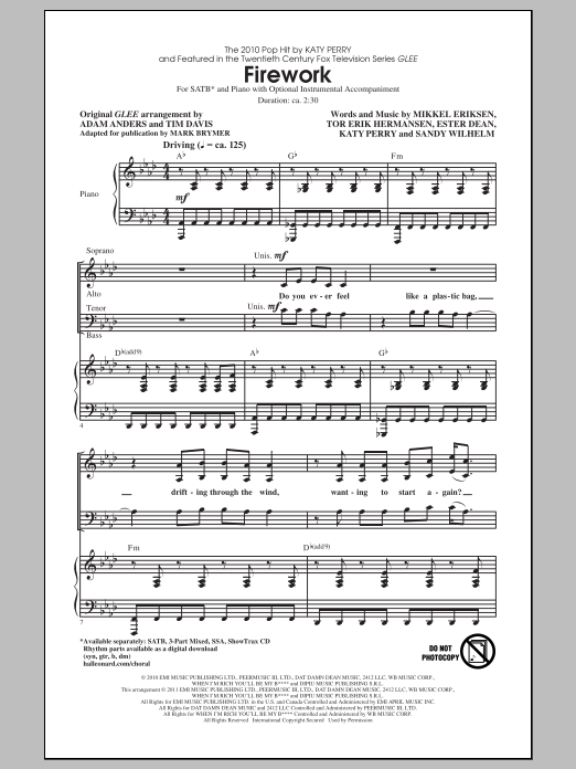 Download Glee Cast Firework (arr. Mark Brymer) Sheet Music and learn how to play SATB PDF digital score in minutes