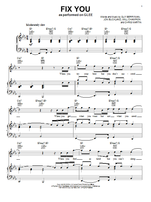 Download Glee Cast Fix You Sheet Music and learn how to play SAB PDF digital score in minutes