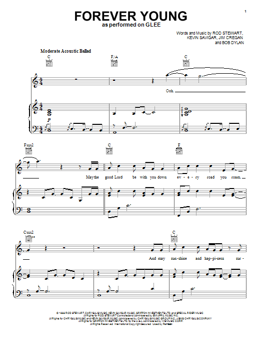 Download Glee Cast Forever Young Sheet Music and learn how to play Piano, Vocal & Guitar (Right-Hand Melody) PDF digital score in minutes