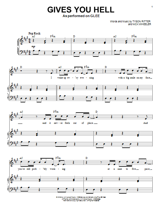 Download Glee Cast Gives You Hell Sheet Music and learn how to play Drums PDF digital score in minutes
