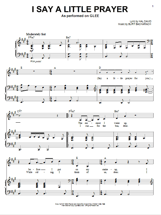 Download Glee Cast I Say A Little Prayer Sheet Music and learn how to play Piano, Vocal & Guitar (Right-Hand Melody) PDF digital score in minutes