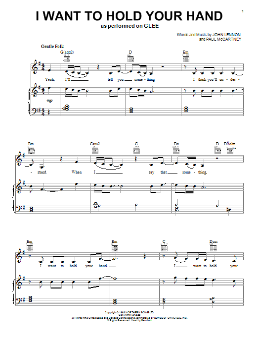 Download Glee Cast I Want To Hold Your Hand Sheet Music and learn how to play Piano, Vocal & Guitar (Right-Hand Melody) PDF digital score in minutes