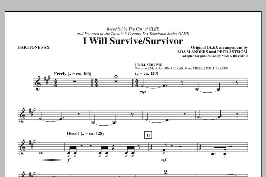 Download Glee Cast I Will Survive/Survivor (arr. Mark Brymer) - Baritone Sax Sheet Music and learn how to play Choir Instrumental Pak PDF digital score in minutes