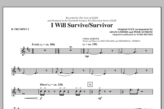 Download Glee Cast I Will Survive/Survivor (arr. Mark Brymer) - Bb Trumpet 2 Sheet Music and learn how to play Choir Instrumental Pak PDF digital score in minutes