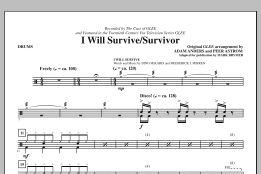 Download Glee Cast I Will Survive/Survivor (arr. Mark Brymer) - Drums Sheet Music and learn how to play Choir Instrumental Pak PDF digital score in minutes