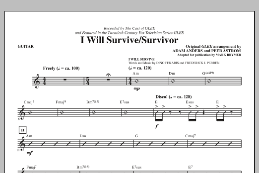 Download Glee Cast I Will Survive/Survivor (arr. Mark Brymer) - Guitar Sheet Music and learn how to play Choir Instrumental Pak PDF digital score in minutes
