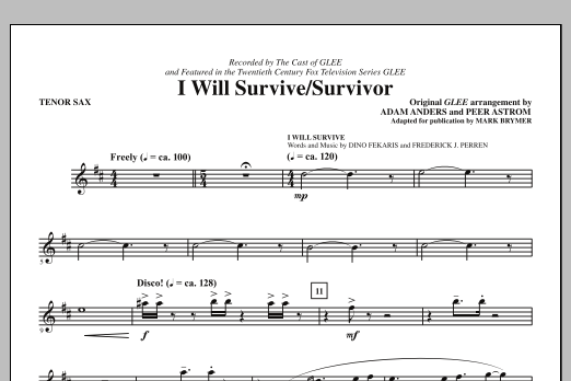 Download Glee Cast I Will Survive/Survivor (arr. Mark Brymer) - Tenor Sax Sheet Music and learn how to play Choir Instrumental Pak PDF digital score in minutes