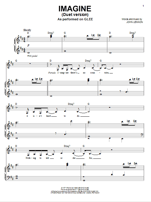 Download Glee Cast Imagine (Vocal Duet) Sheet Music and learn how to play Piano & Vocal PDF digital score in minutes