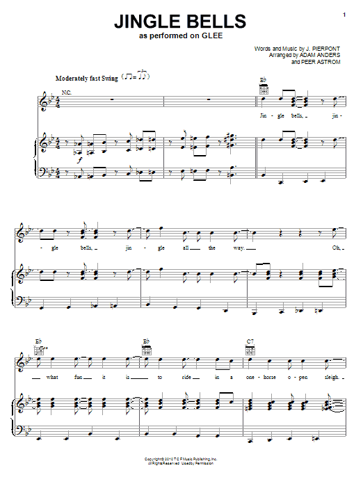 Download Glee Cast Jingle Bells Sheet Music and learn how to play Piano, Vocal & Guitar (Right-Hand Melody) PDF digital score in minutes