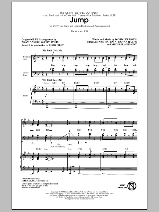 Download Glee Cast Jump (ed. Kirby Shaw) Sheet Music and learn how to play SAB Choir PDF digital score in minutes