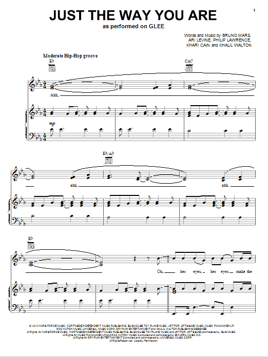 Download Glee Cast Just The Way You Are Sheet Music and learn how to play Piano, Vocal & Guitar (Right-Hand Melody) PDF digital score in minutes