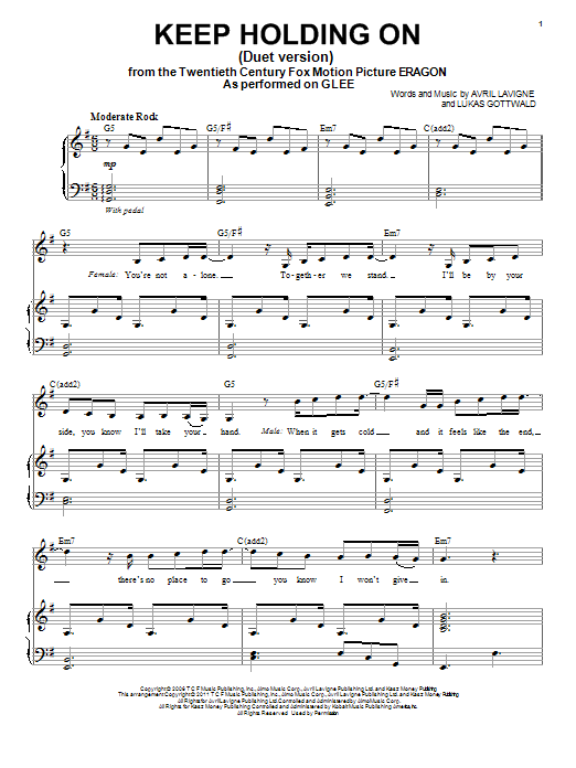 Download Glee Cast Keep Holding On (Vocal Duet) Sheet Music and learn how to play Piano & Vocal PDF digital score in minutes