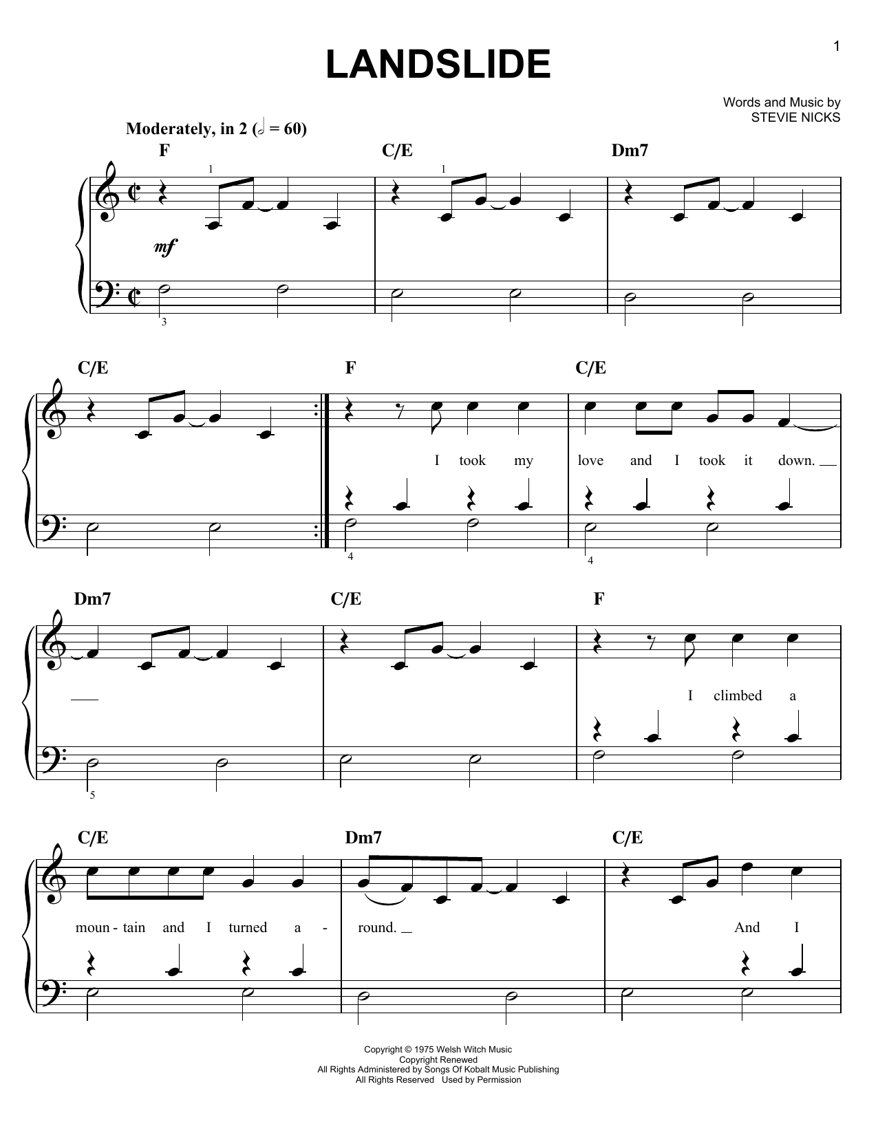Download Fleetwood Mac Landslide Sheet Music and learn how to play Easy Piano PDF digital score in minutes