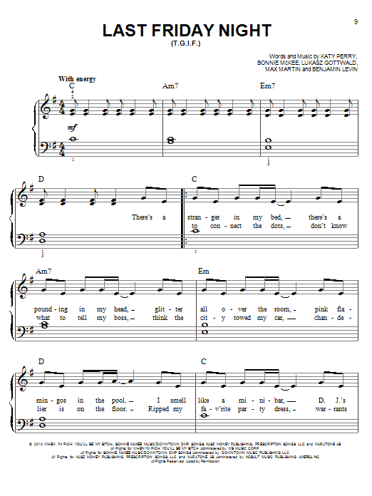 Download Glee Cast Last Friday Night (T.G.I.F.) Sheet Music and learn how to play Piano, Vocal & Guitar (Right-Hand Melody) PDF digital score in minutes