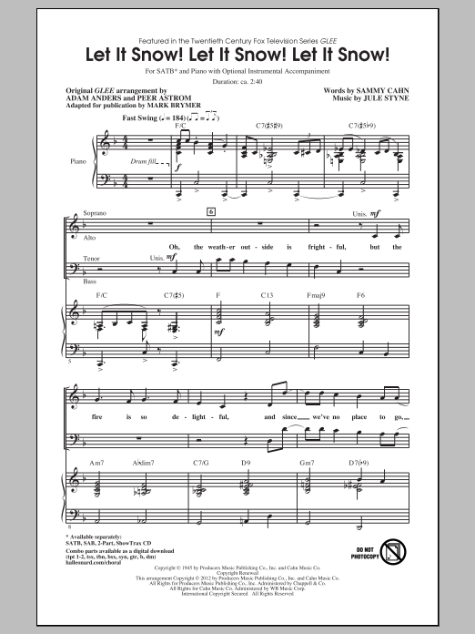 Download Sammy Cahn Let It Snow! Let It Snow! Let It Snow! (arr. Mark Brymer) Sheet Music and learn how to play SAB PDF digital score in minutes