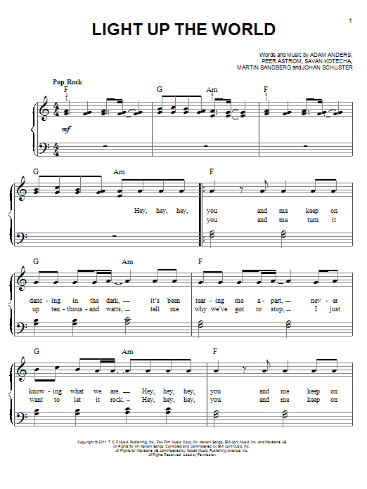 Download Glee Cast Light Up The World Sheet Music and learn how to play Easy Piano PDF digital score in minutes