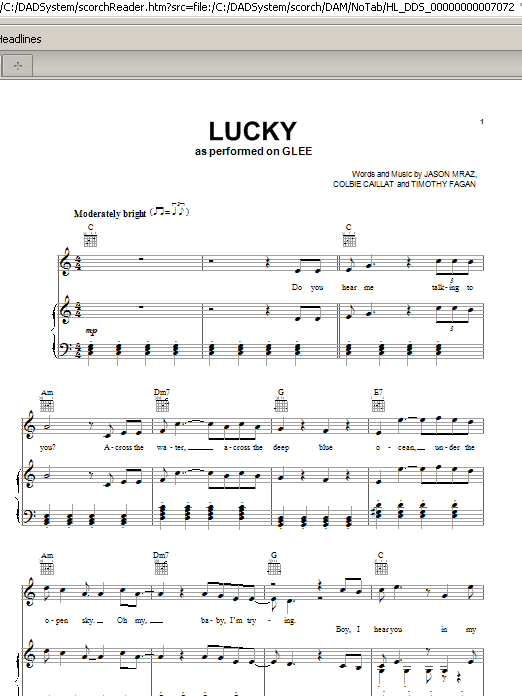 Download Glee Cast Lucky Sheet Music and learn how to play Piano, Vocal & Guitar (Right-Hand Melody) PDF digital score in minutes