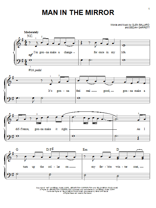 Download Glee Cast Man In The Mirror Sheet Music and learn how to play Piano, Vocal & Guitar (Right-Hand Melody) PDF digital score in minutes