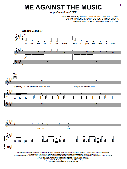 Download Glee Cast Me Against The Music Sheet Music and learn how to play Easy Piano PDF digital score in minutes