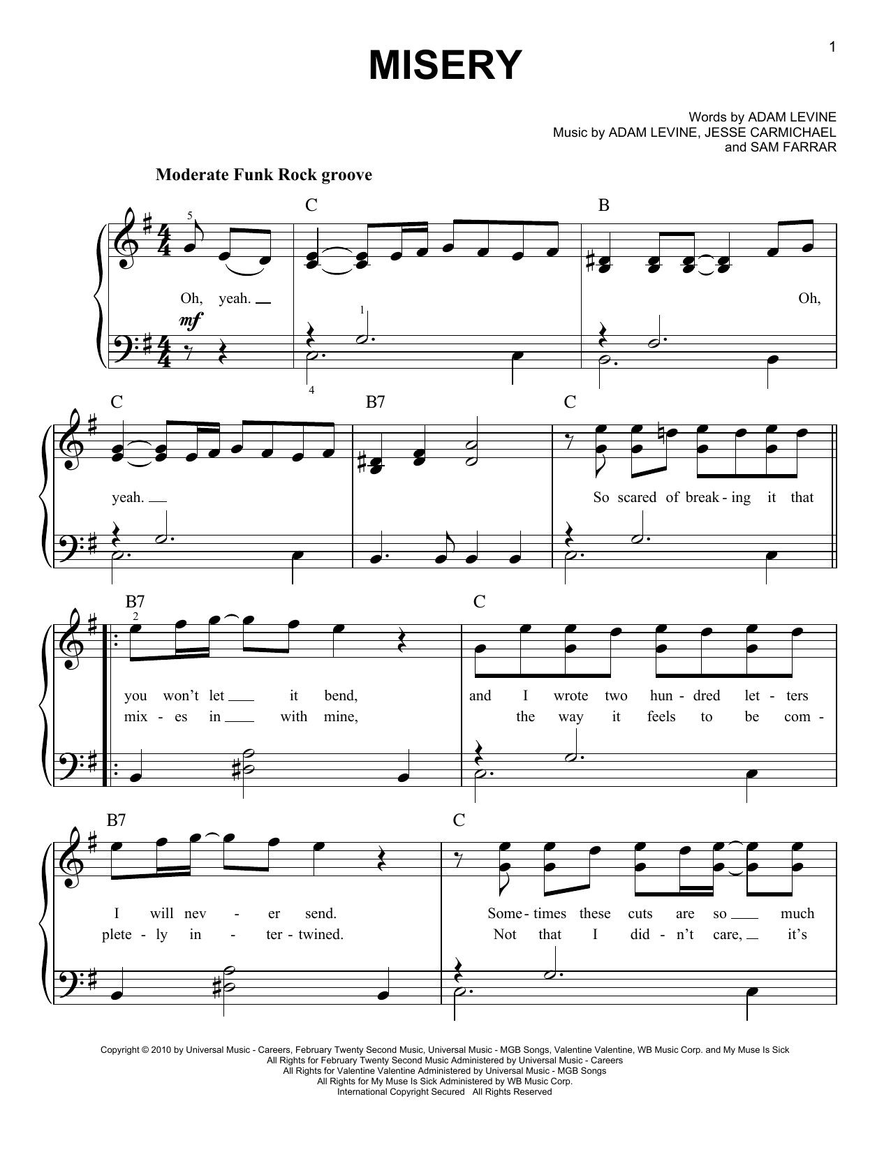 Download Glee Cast Misery Sheet Music and learn how to play Easy Piano PDF digital score in minutes