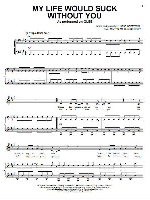 Download Glee Cast My Life Would Suck Without You Sheet Music and learn how to play Easy Piano PDF digital score in minutes