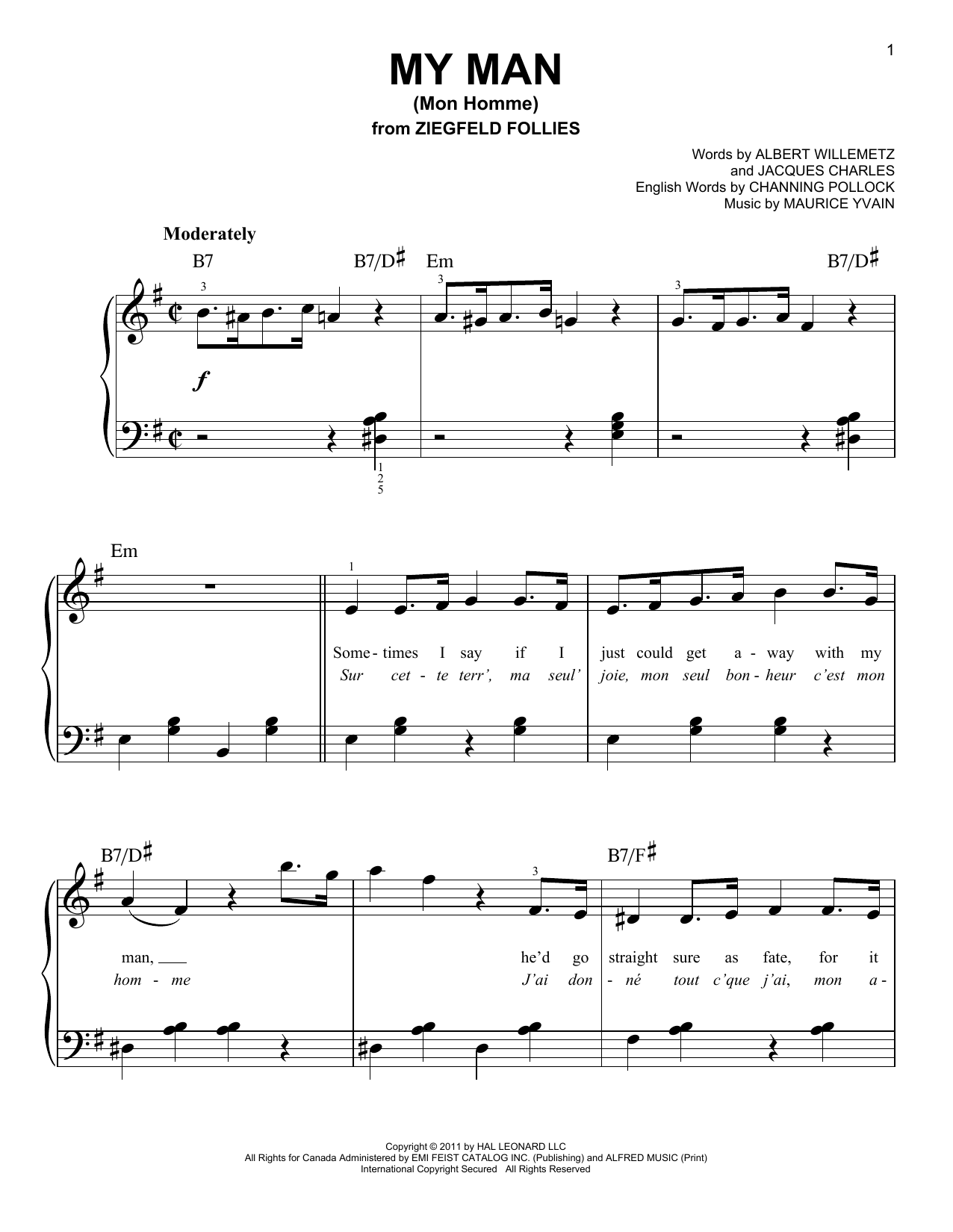 Download Glee Cast My Man (Mon Homme) Sheet Music and learn how to play Piano, Vocal & Guitar (Right-Hand Melody) PDF digital score in minutes