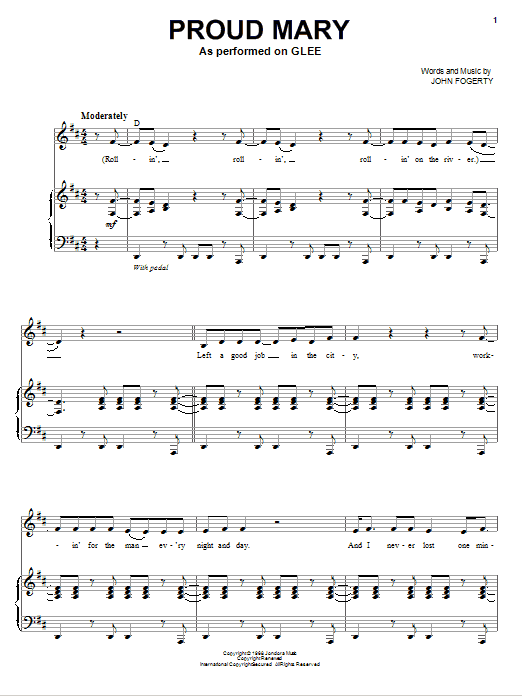 Download Glee Cast Proud Mary Sheet Music and learn how to play Piano, Vocal & Guitar (Right-Hand Melody) PDF digital score in minutes