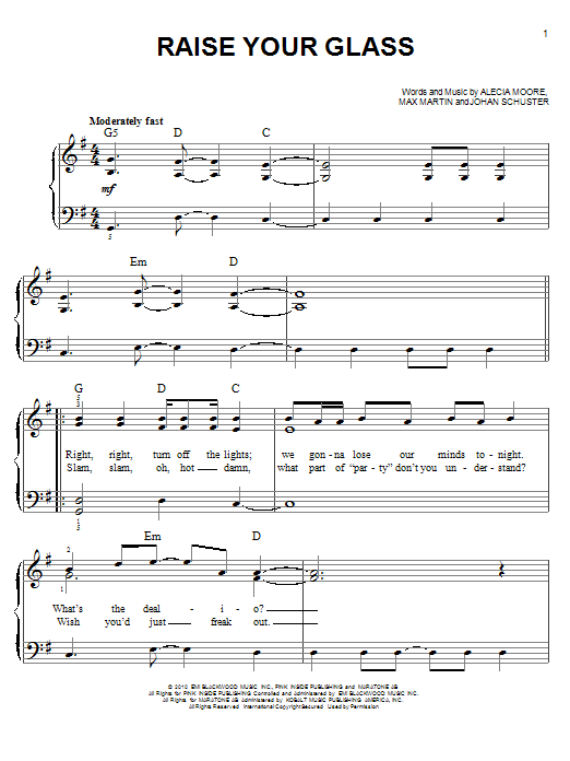 Download Glee Cast Raise Your Glass Sheet Music and learn how to play Piano, Vocal & Guitar (Right-Hand Melody) PDF digital score in minutes