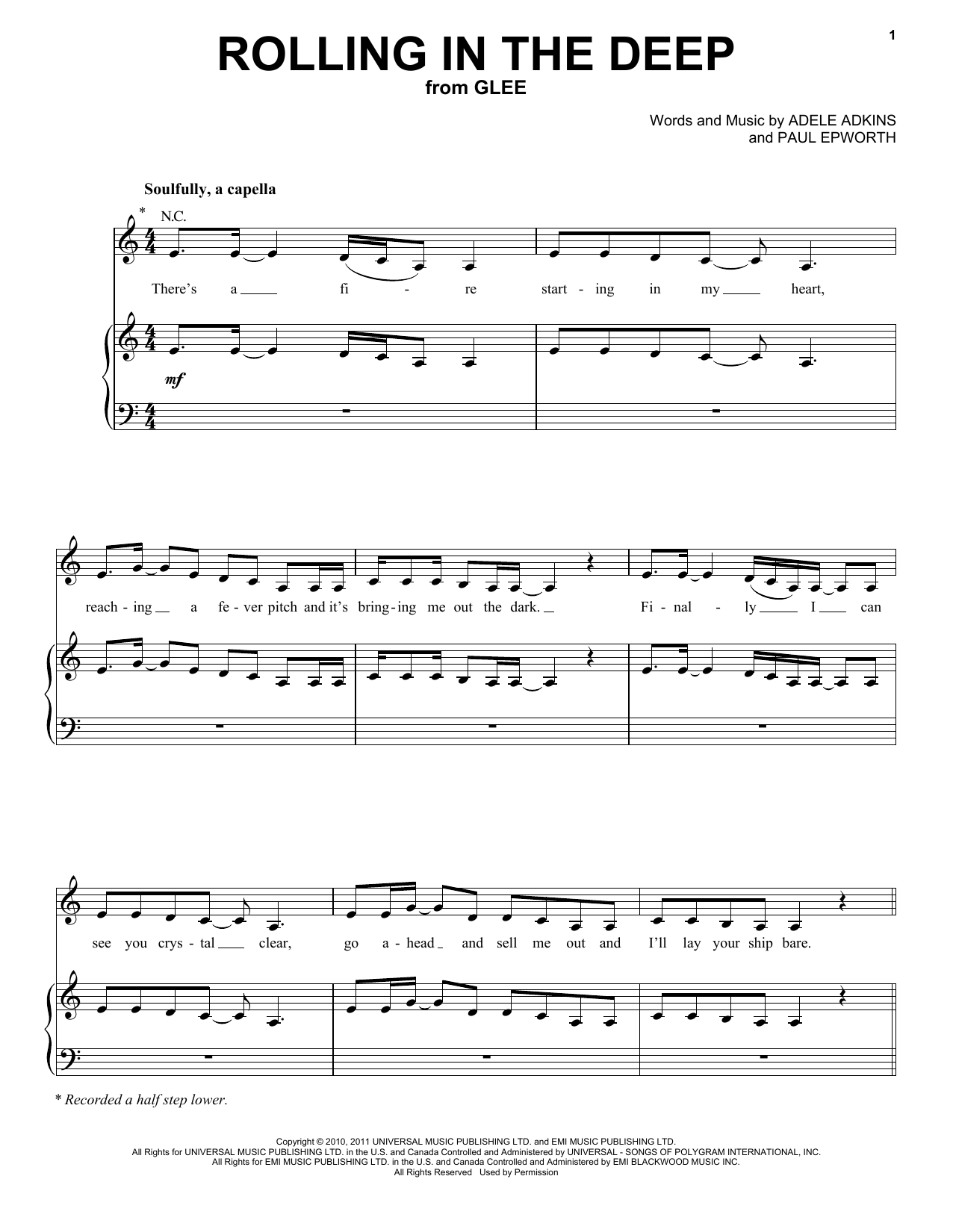 Download Glee Cast Rolling In The Deep Sheet Music and learn how to play Piano PDF digital score in minutes