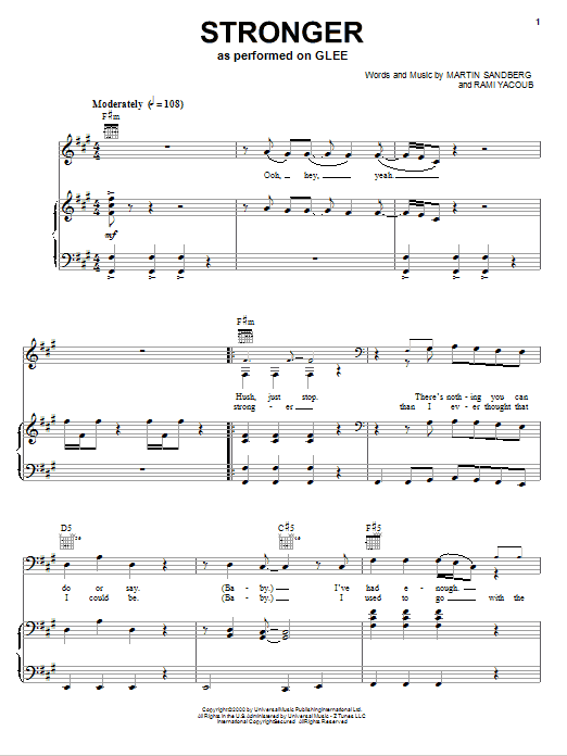 Download Glee Cast Stronger Sheet Music and learn how to play Piano, Vocal & Guitar (Right-Hand Melody) PDF digital score in minutes