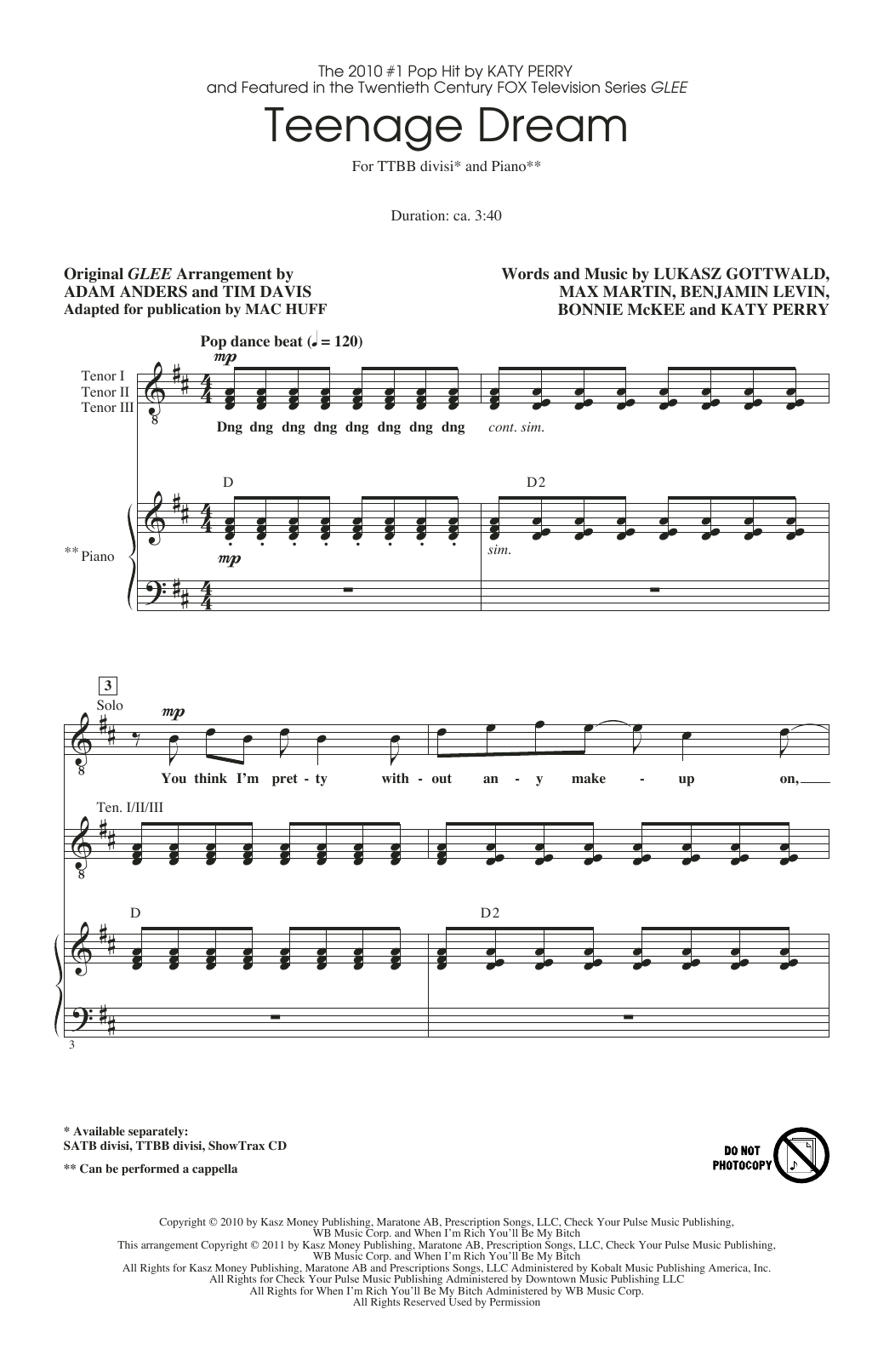 Download Glee Cast Teenage Dream (arr. Mac Huff) Sheet Music and learn how to play Choir PDF digital score in minutes