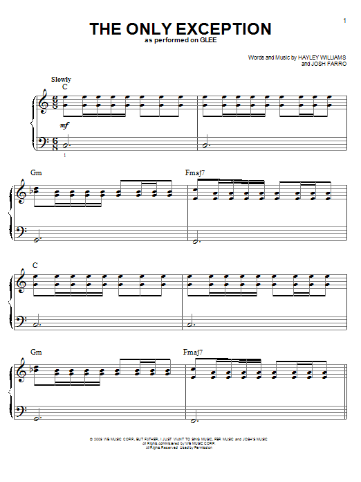 Download Glee Cast The Only Exception Sheet Music and learn how to play Piano, Vocal & Guitar (Right-Hand Melody) PDF digital score in minutes