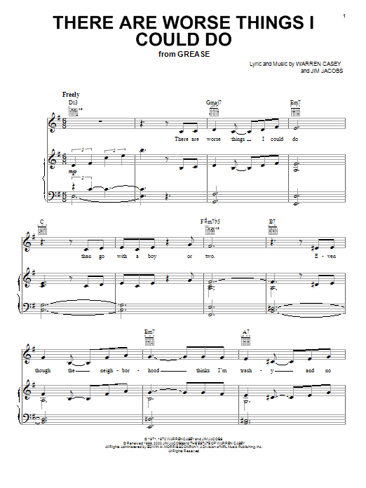 Download Jim Jacobs There Are Worse Things I Could Do Sheet Music and learn how to play Piano, Vocal & Guitar (Right-Hand Melody) PDF digital score in minutes