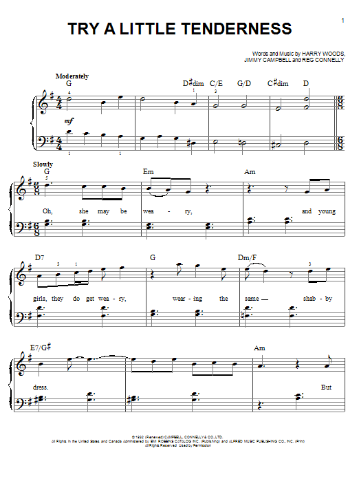 Download Glee Cast Try A Little Tenderness Sheet Music and learn how to play Easy Piano PDF digital score in minutes