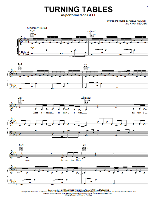 Download Glee Cast Turning Tables Sheet Music and learn how to play Piano, Vocal & Guitar (Right-Hand Melody) PDF digital score in minutes