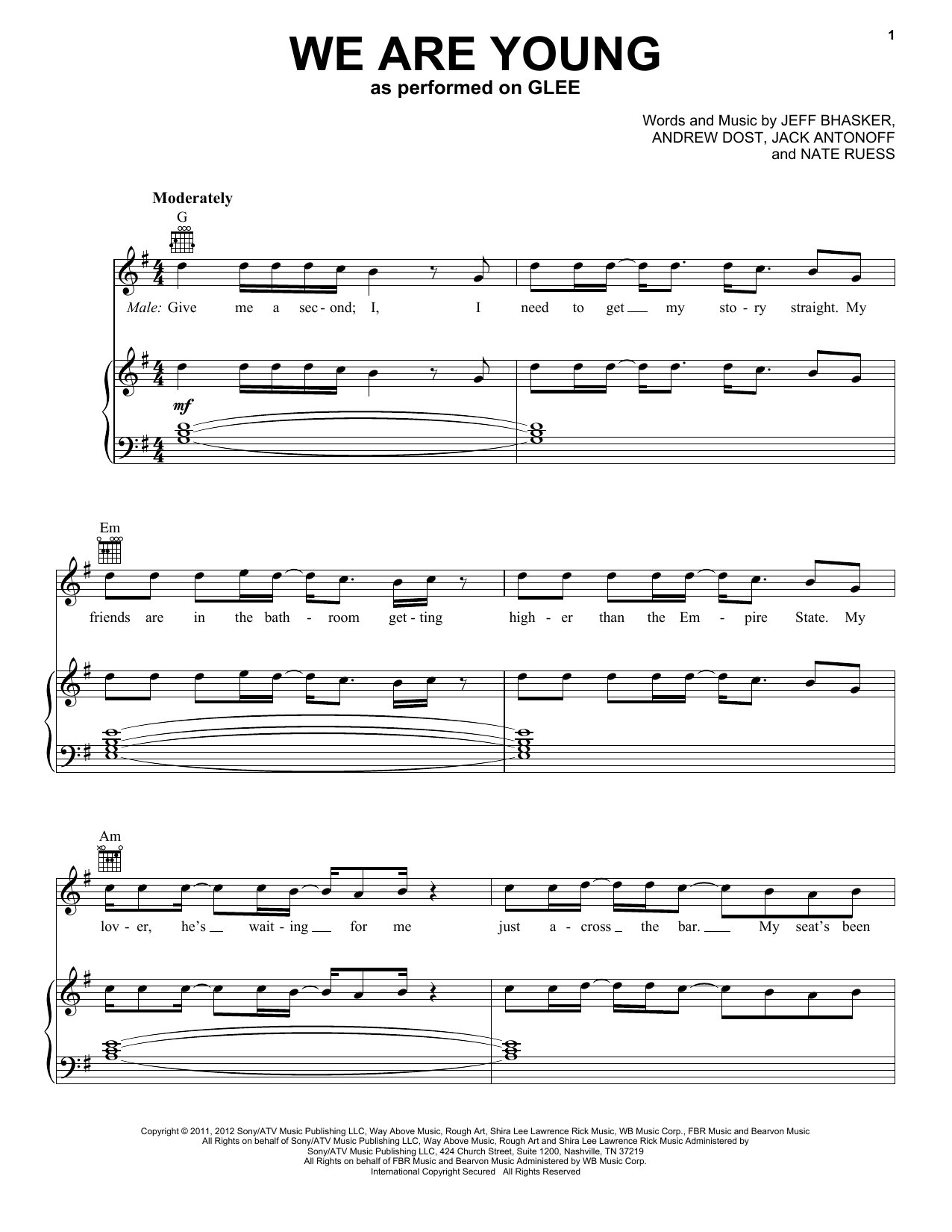 Download Glee Cast We Are Young Sheet Music and learn how to play Piano, Vocal & Guitar (Right-Hand Melody) PDF digital score in minutes