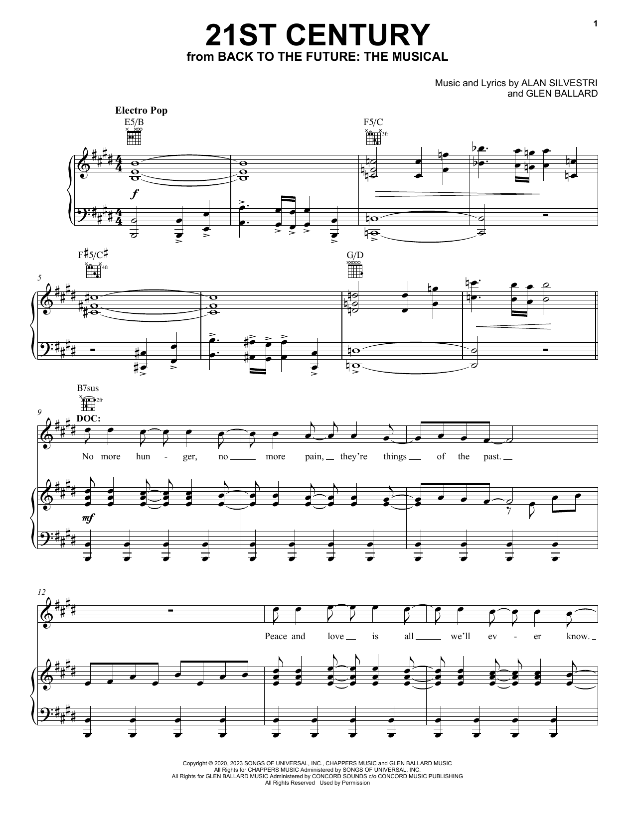 Download Glen Ballard and Alan Silvestri 21st Century (from Back To The Future: The Musical) Sheet Music and learn how to play Piano, Vocal & Guitar Chords (Right-Hand Melody) PDF digital score in minutes