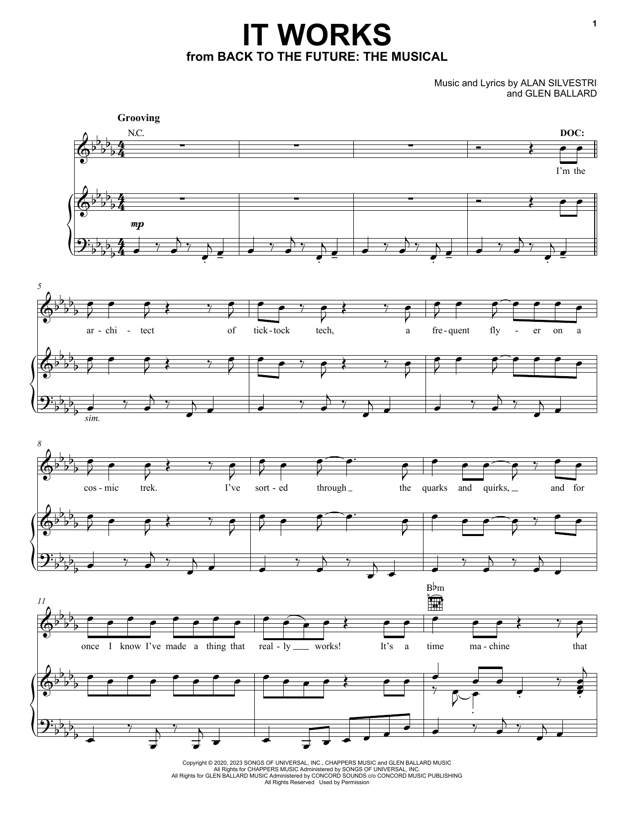 Download Glen Ballard and Alan Silvestri It Works (from Back To The Future: The Musical) Sheet Music and learn how to play Piano, Vocal & Guitar Chords (Right-Hand Melody) PDF digital score in minutes