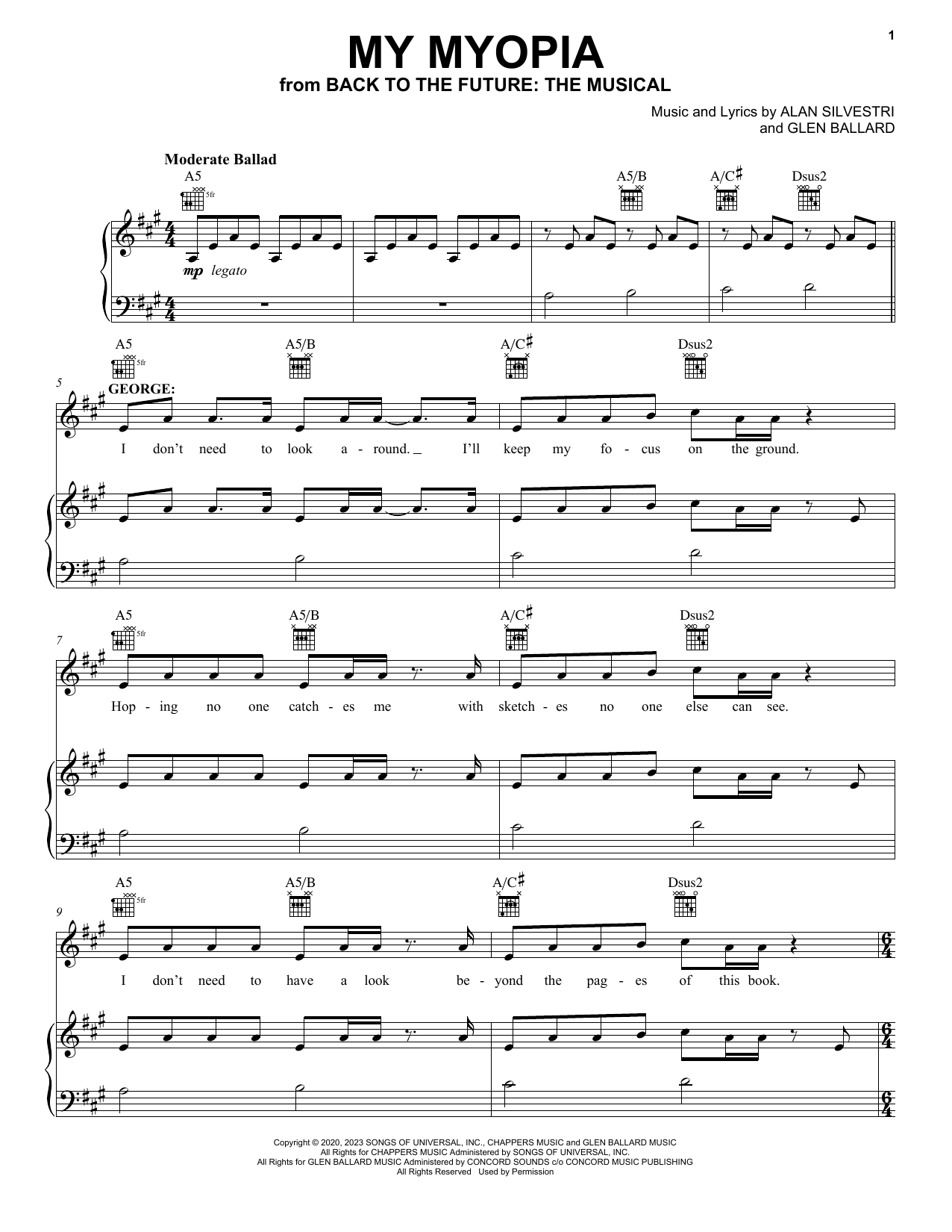 Download Glen Ballard and Alan Silvestri My Myopia (from Back To The Future: The Musical) Sheet Music and learn how to play Piano, Vocal & Guitar Chords (Right-Hand Melody) PDF digital score in minutes