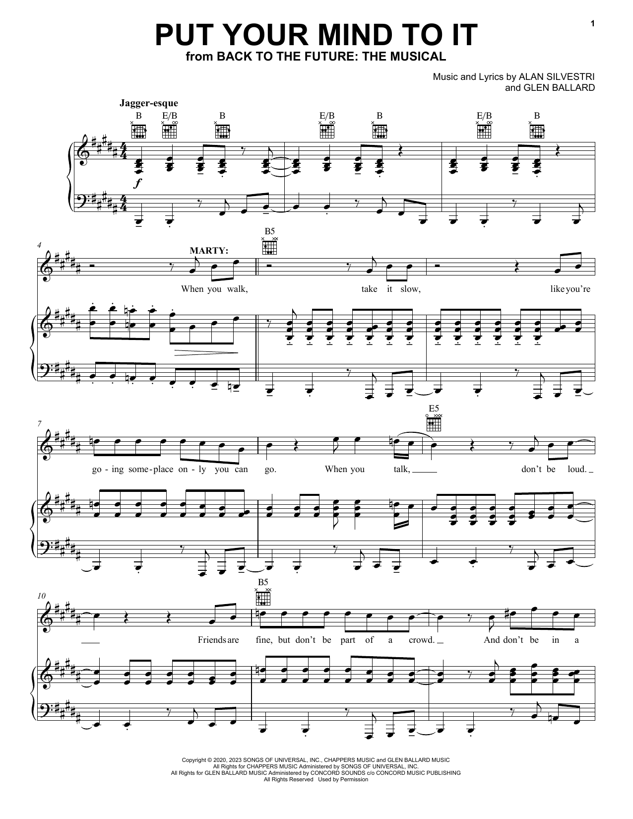 Download Glen Ballard and Alan Silvestri Put Your Mind To It (from Back To The Future: The Musical) Sheet Music and learn how to play Piano, Vocal & Guitar Chords (Right-Hand Melody) PDF digital score in minutes