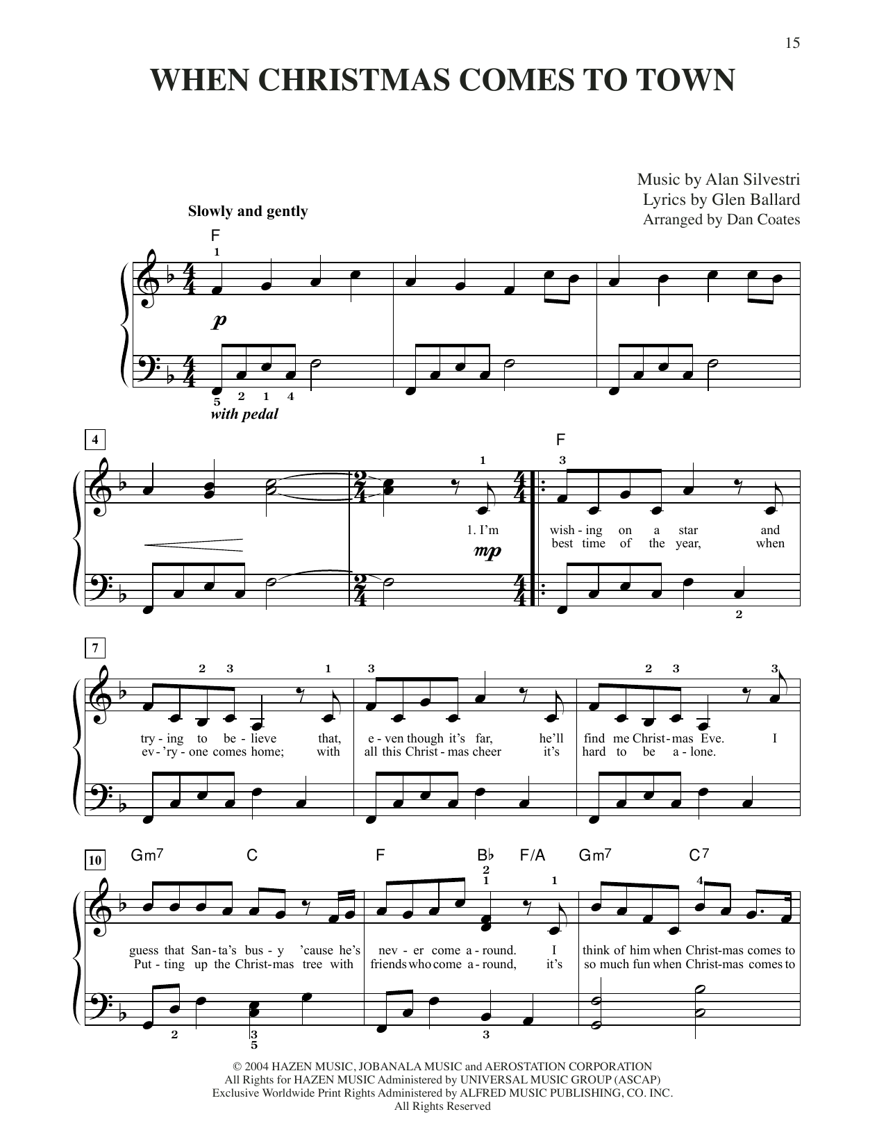 Download Glen Ballard and Alan Silvestri When Christmas Comes To Town (from The Polar Express) (arr. Dan Coates) Sheet Music and learn how to play Easy Piano PDF digital score in minutes
