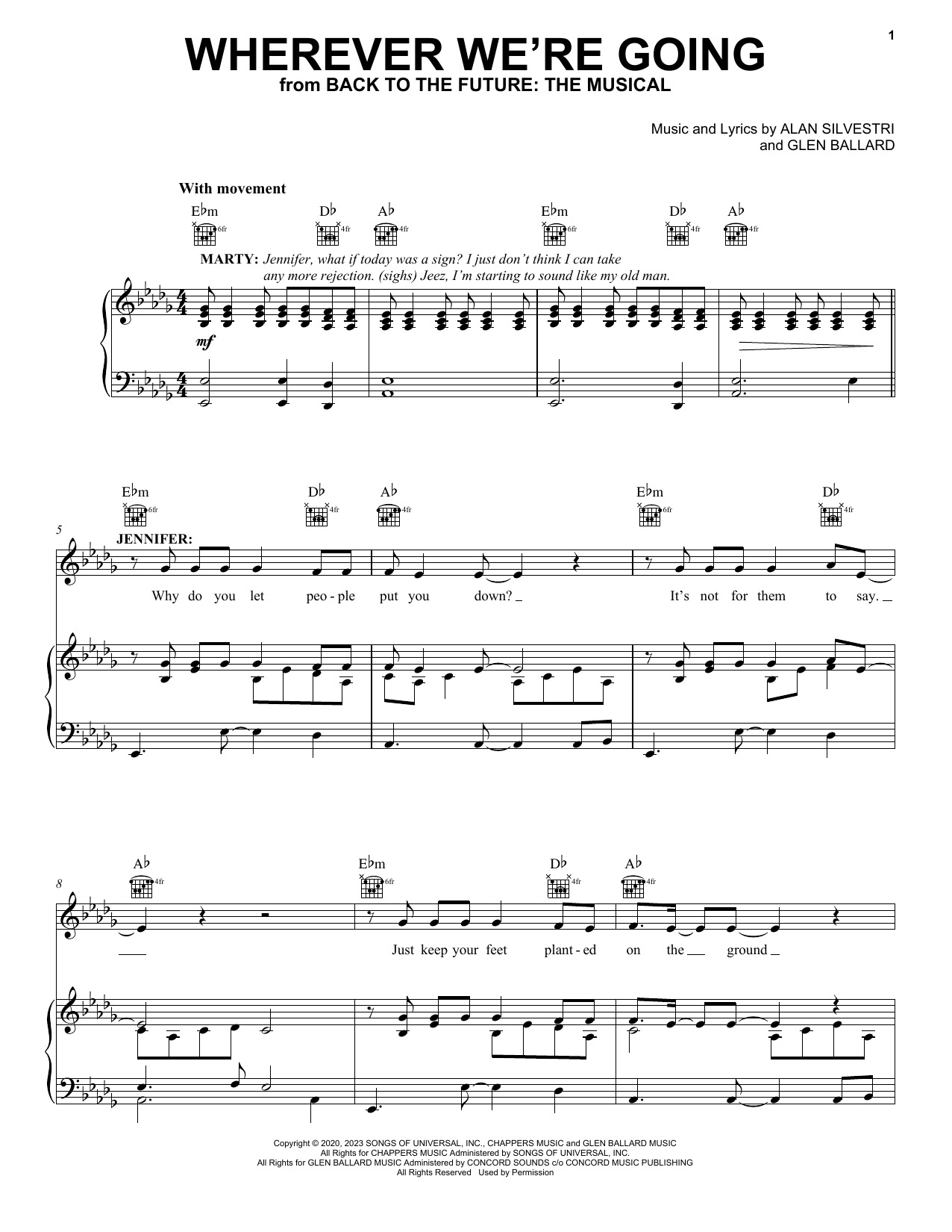 Download Glen Ballard and Alan Silvestri Wherever We're Going (from Back To The Future: The Musical) Sheet Music and learn how to play Piano, Vocal & Guitar Chords (Right-Hand Melody) PDF digital score in minutes