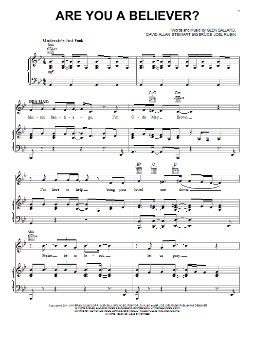 Download Glen Ballard Are You A Believer? Sheet Music and learn how to play Piano, Vocal & Guitar (Right-Hand Melody) PDF digital score in minutes