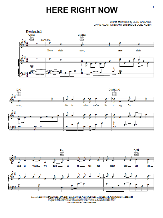 Download Glen Ballard Here Right Now Sheet Music and learn how to play Vocal Duet PDF digital score in minutes