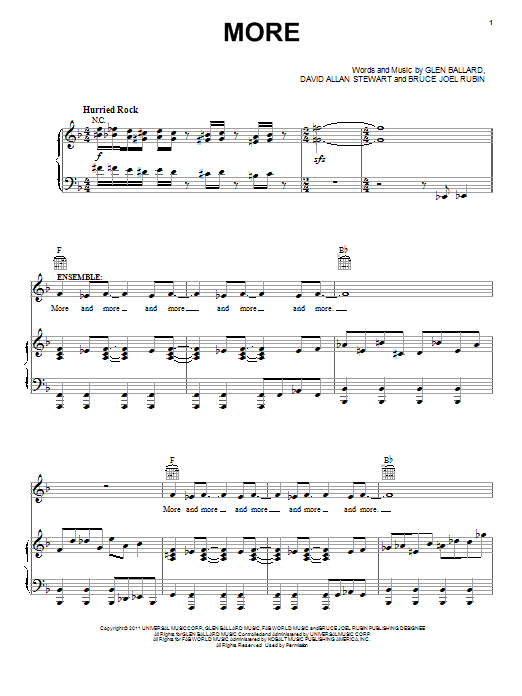 Download Glen Ballard More Sheet Music and learn how to play Piano, Vocal & Guitar (Right-Hand Melody) PDF digital score in minutes