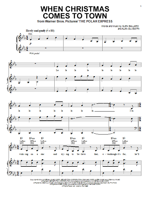 Download Glen Ballard When Christmas Comes To Town Sheet Music and learn how to play Piano, Vocal & Guitar (Right-Hand Melody) PDF digital score in minutes